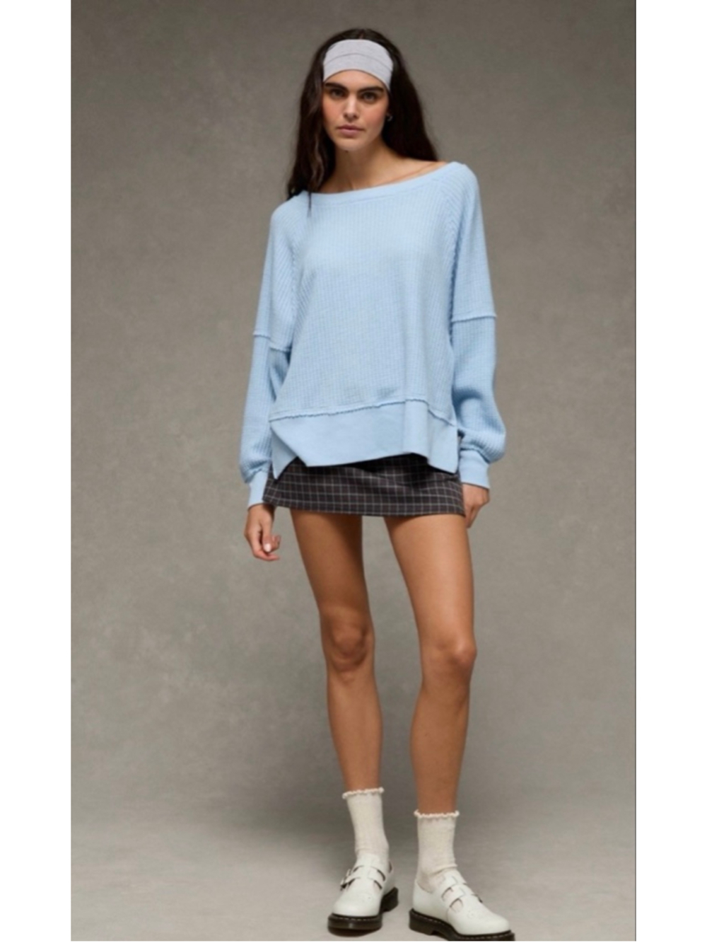 NWT American Eagle Big Hug Off-the-Shoulder Waffle Sweatshirt Sz Medium
